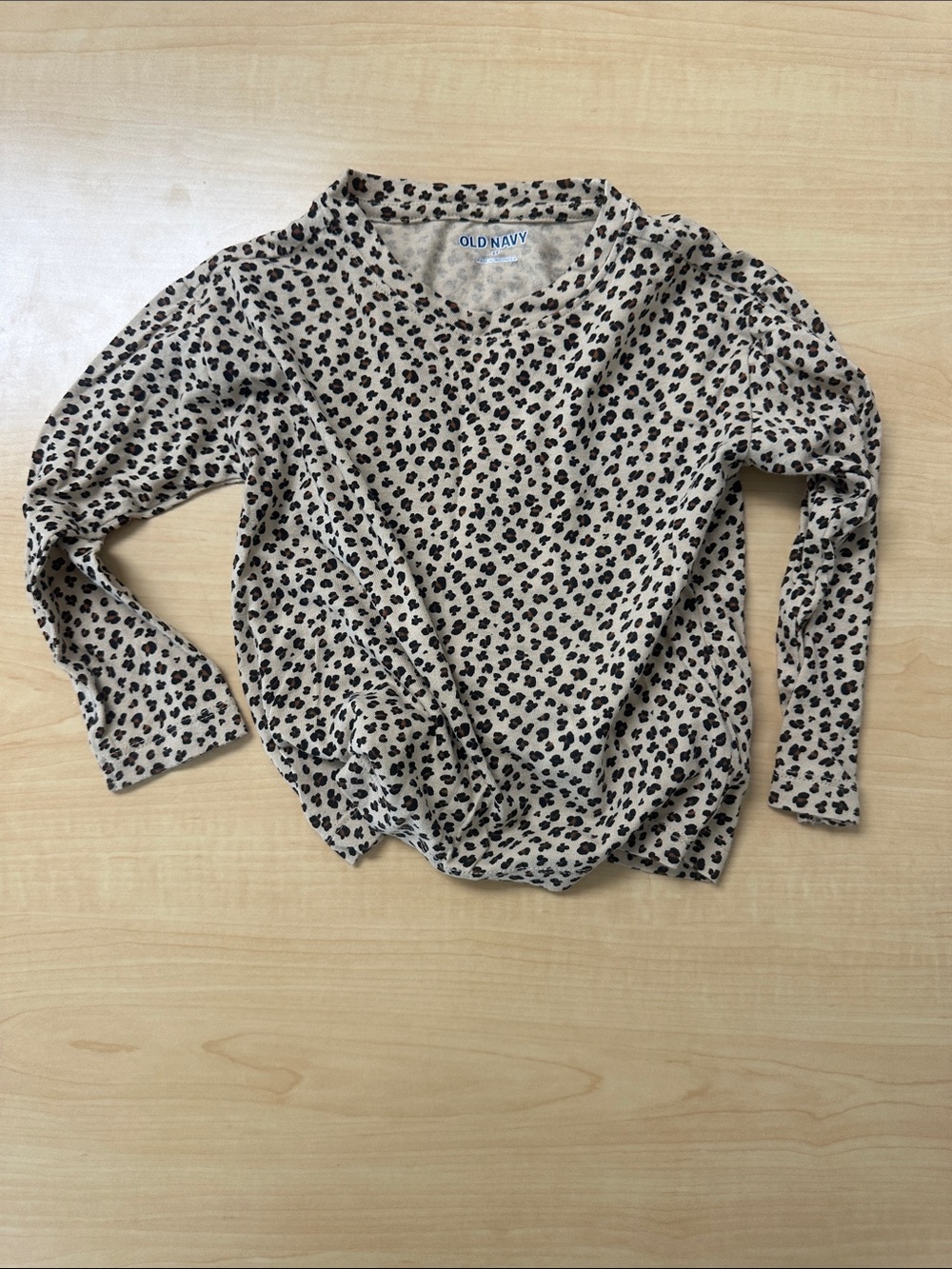 Old Navy Beige Long-Sleeve Tee with Black Leopard Print